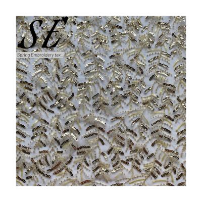 China 100% breathable polyester colorful concave sequin mesh beaded sequin embroidery fabric for woman dress 210326 for sale