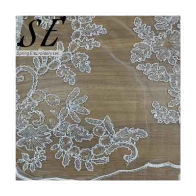 China Breathable 100% Polyester Mesh Beaded Sequin Embroidery Fabric For Wedding Dress 210113 for sale