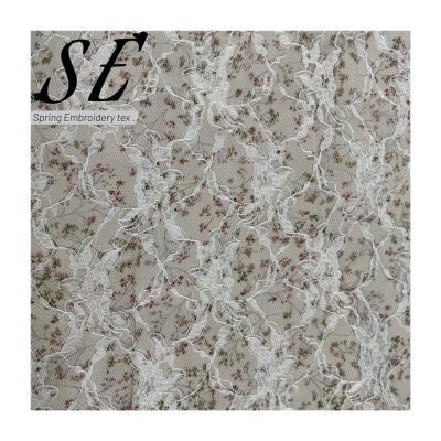 China Other Beautiful Fancy French Embroidered Lace Bridal Lace Fabric Flocked Composite Lace Fabric For Woman Dress 8148C for sale