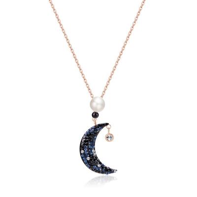 China Wholesale Modern Crescent Moon Star Pearl Link Chain Necklace Fashion/Fashion Jewelry Gift 1PC MOQ New Arrival Vintage For Her Girlfriend for sale