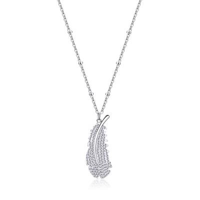 China Modern Fashion/Rhodium Plated Zircon Satellite Pendant Trendy Aztec Feather Chain Necklace Stainless Steel Paved Vintage Design For Girlfriend for sale