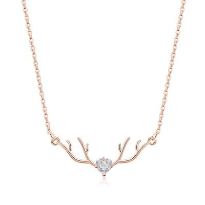 China Fashion Jewelry/Vintage Fashion Modern Antler CZ Diamond Heart Pendant Cable Chain Necklace for Girl Birthday Party Gift Minimalist for sale