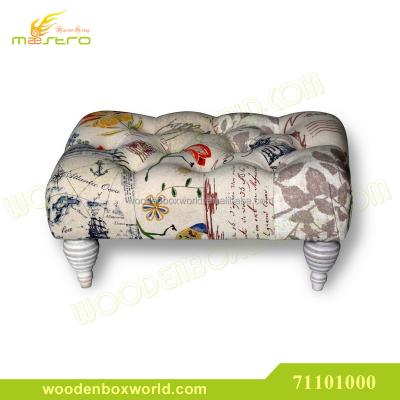 China MDF Upholstered Ottoman Sneak Foot Stool Wood Fabric Pouf for sale