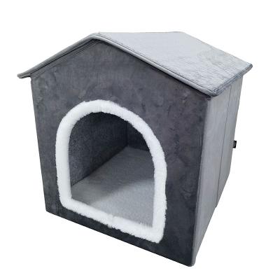 China Sustainable Collapsible Square Shaped Dog Cave Dog Bed Cat Condo Bed Petmaker Cottage Dog Bed for sale