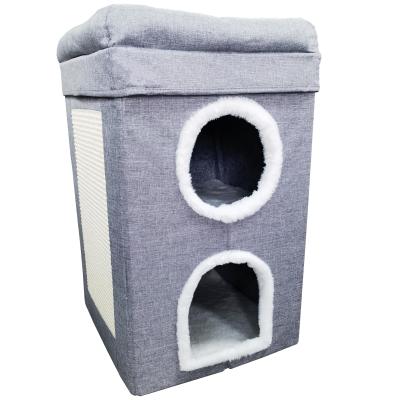 China Sustainable Collapsible Square Dog & Cat Cave Bed Cat Condo Bed Pet Maker Comfortable Cottage House Shaped Dog Bed 39*39*64cm for sale