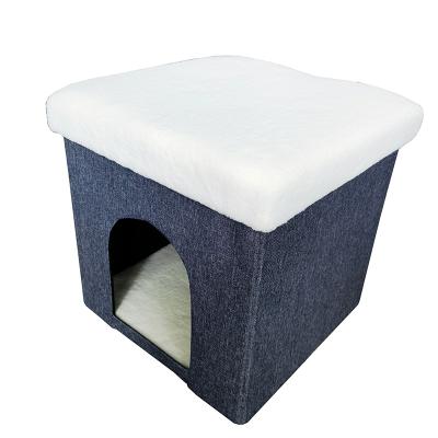 China Sustainable Collapsible Square Shaped Dog Cave Dog Bed Cat Condo Bed Petmaker Cottage Dog Bed for sale