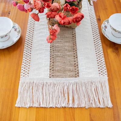 China Cotton Tassel Table Runner Holiday Wedding Banquet Cloth Two Color Table Runner Cot Tail Linen Splicing Decorative Towel Viable for sale