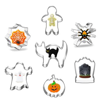 China Sustainable Reusable Set of Halloween Molds, Stainless Steel Shape Baking Mold - Pumpkin, Ghost, Spider, Skull and Ghost Shapes for Halloween for sale