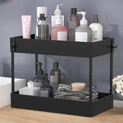 China 2 Tier Workable Shelf Organizer with Hooks, Under Sink Shelf Rack Organizer, Universal Shelf Organizer for sale