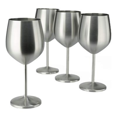 China Wholesale Stocked Matt Brushed 304 Stainless Steel Metal Vintage Red Wine Goblet Stemless Wine Glasses for sale