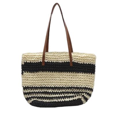 China Black and White Striped Tail Bag Handwoven Paper Handwoven Straw Canvas Rope Single Handbag Straw Bag Handbag Foreign Trade for sale