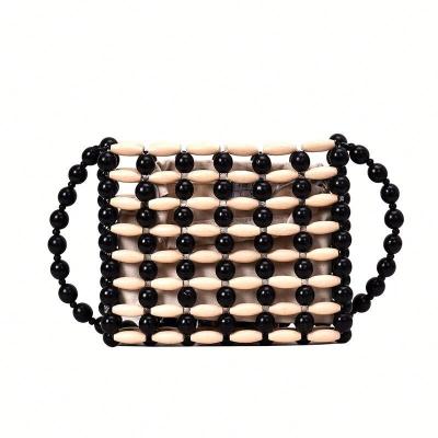 China Factory High Quality Women Bead Mini Beaded Shoulder Bag Wooden Beads Party Handbag Bags for sale