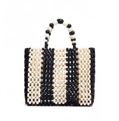 China 2020 High Quality Factory Vintage Online Natural Fiber Wooden Bead Tote Beach Bag for sale