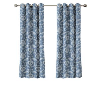 China Yarn Dyed Jacquard Blue Tarnish Luxury Grommets Textured In American Jacquard Window Curtain For Living Room for sale