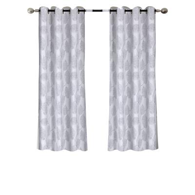 China Thread Dyed Jacquard Leaves Pattern In Light Blue Grommets Textured To Thread Dyed Jacquard Window Curtain for sale