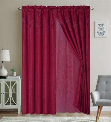 China 2PCS jacquard JACQUARD WINDOW CURTAINS WITH BEAUTIFUL VALANCE AND BACKING AND TAFFETA TASSETS DESIGN for sale