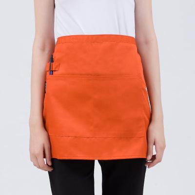 China New Fashion Apron Design Polyester Orange Cleaning Apron/Cotton Slogan With Pen Strap Short Apron for sale