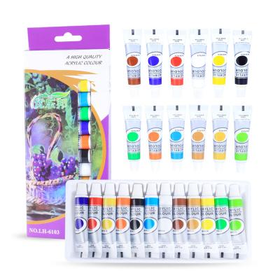 China Eco - Friendly Wholesale Multi Colors Painted Watercolor Art Acrylic Paint Pigments 12ml 12 Colors Set for sale