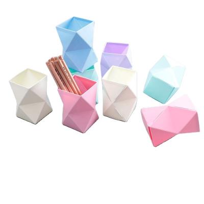 China SWORLD Plastic Macaron Pen Holder Plastic Cute Foldable For Office Oblique Logo Executive Pencil Holder Custom Desk Table for sale