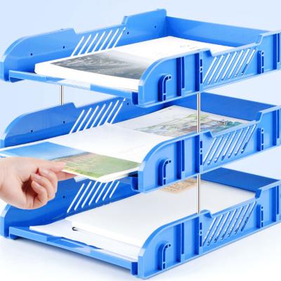 China New Multicolor Office Paper Sorter Storage Stationery Folder Tray Plastic Letter Document Tray 3 Layer Folding for sale