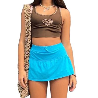 China QUICK DRY Leopard Sleeveless Patchwork Women Casual Tank Tops Brown Crop Tops Ladies Knit Tank Top for sale