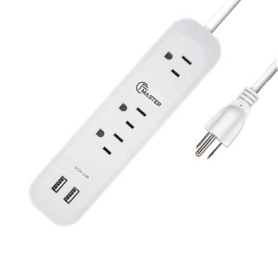 China 3outlet residential/general purpose surge protector extension cables power strip with 2 usb ports plug for sale