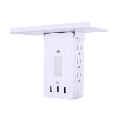 China 3 USB Wall Charger 6 AC Outlet Residential / Multipurpose Shelf Rack Led Night Light for sale