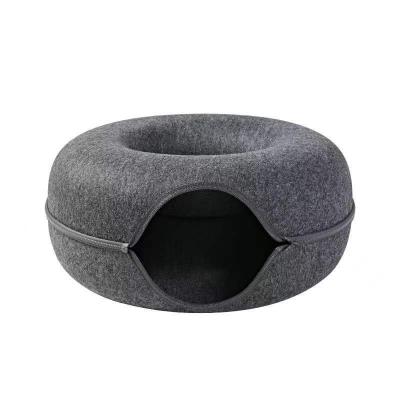 China Manufacturer All Seasons Viable Judged Funny Round Shape Pet Cat Bed Toys Removable Sleep Tunnel Play Cave Donut Kennel for sale