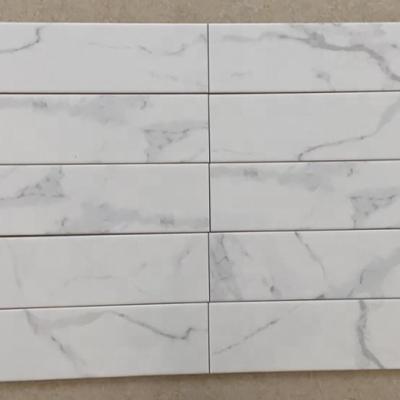 China Glazed metallic tiles 4x12 inches and 10*30 and 100*300mm glossy calacatta carara marble glazed finished wall tile subway tiles for sale