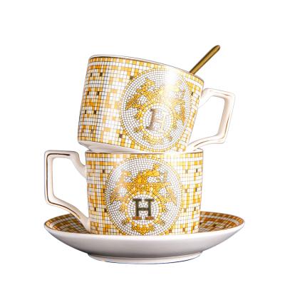 China Viable hot sale modern restaurant luxury bone china coffee cup with saucer gold ceramic tea cup sets for sale