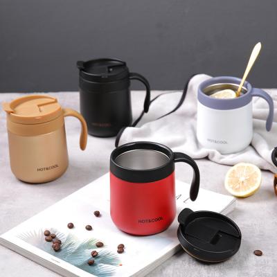 China 350ml Durable Custom Handle Double Wall Vacuum Logo Stainless Steel Coffee Mugs Insulated Coffee Cups With Lid for sale