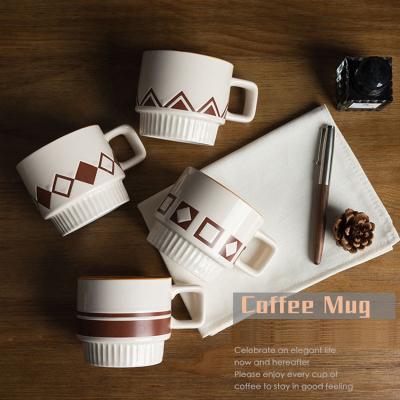 China Sustainable Pull Flower Water Mug Set Mug Wholesale Coffee Mugs With Ceramic Handle Nordic Mug for sale