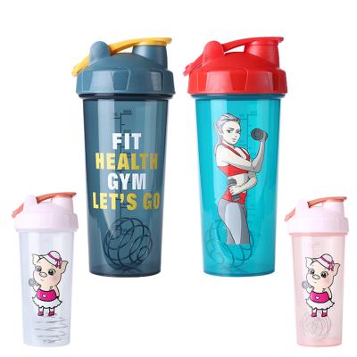 China Wholesale Viable Stocked 20oz 600ml Printed Cartoon Pe Protein Shaker Bottle Cup With Stirring Ball for sale