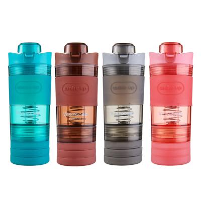 China Viable One-Piece Custom Sports Logo Plastic Botellas De Agua Silicone Folding Water Cup Gym Protein Powder Shaker Cup for sale