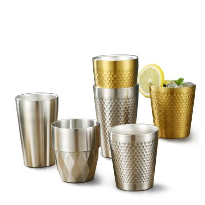 China Sustainable Metal Diamond Pattern Hammer Pattern Coffee Cups Double Wall Stainless Steel Tumbler Drinking Cup for sale