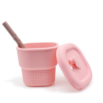 China Viable Toddler Training Silicone Water Drinking Sippy Cup Food Silicone Baby Water Cup With Straw for sale