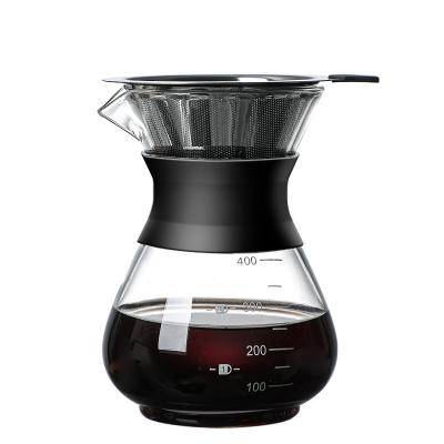 China Sustainable Custom High Temperature Resistant Glass Coffee Maker Drip Coffee Pot With Stainless Steel Filter for sale