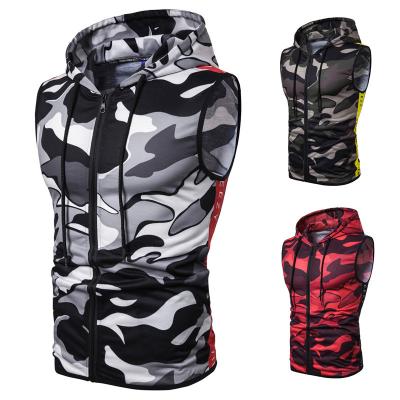 China New Comfort Sports Vest Gym Spandex Hooded QUICK DRY Oversized Hooded Camouflage Vest Men for sale