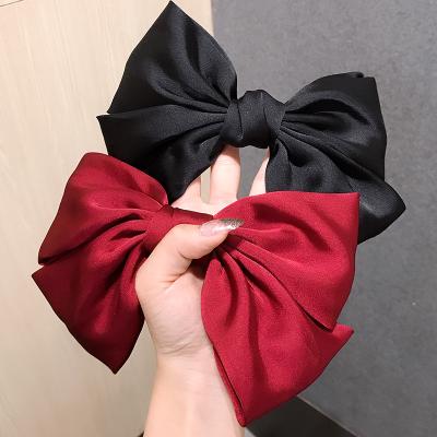 China Fashion To Fabric Satin Hairpin Luxury Champagne Handmade Hair Clips Dark Green Big Bow Hair Accessory for sale