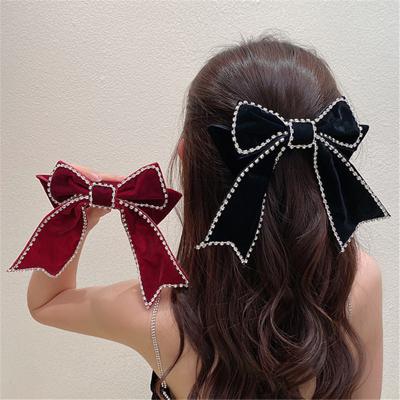 China Japan And Promotional Rhinestone Clip Velvet Bowknot Snap Hair Clips Korean Design Latest Retro Style For Girls for sale