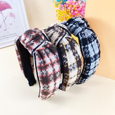 China Fashion Top Selling Fashion Hair Accessories Plaid Hit Color Wide-sided Knotted Fabric Headband For Women for sale