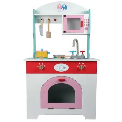 China Eco-Friendly Pretend Pretend Baby Pretend Play Pink Wood Wooden 2 In 1 Kitchen Accessories Toy Sets for sale