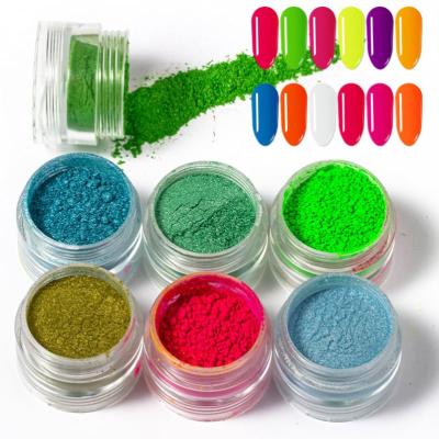 China Nail art decorations; Thermochromic Soft Powder Nail Glitter Powder Nail Eye Candy Set 6 Colors Neon Powder Dye for sale