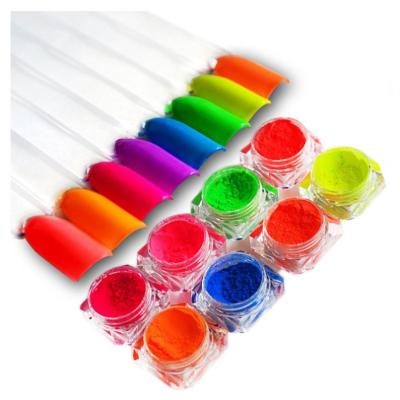 China Hot Neon Powder 12 Colors Sets Nail Art Dye Gradient Effect Colored Fluorescent Glitter Dust Neon Powder for sale