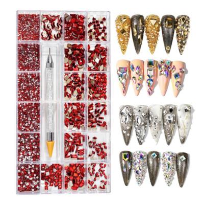 China Nail boxed nail beauty mix size 3D new finger nail dotting tools nail art accessoary rhinestones for sale