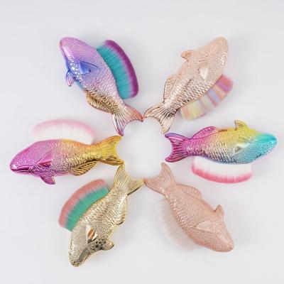 China Nail Dust Clean Brush Rainbow Mermaid Make Up Unique Makeup Brushes Acrylic UV Gel Polish Powder Glitter Remover Fish Nail Cleaning Brush for sale