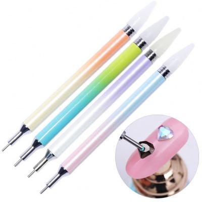 China Nail Polish Dual Use Double Head Silicone Nail Art Brush Mermaid Handle Remove Head Nail Dotting Pen for sale