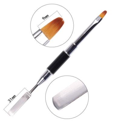 China Acrylic nail brush; brush nail art; nail dust brush; Newest Professional Black Nail Art Brush Painting Gel Pen Double Ends Nylon Hair Metal Handle Nail Brush Newest With Nail Spatula Pusher for sale