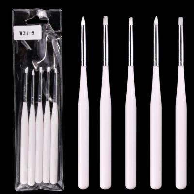 China Master Paint Pen Brush Set Soft Silicone Nail Art Tools White Plastic Handle 3D Nail Brush Set 5 PCS for sale