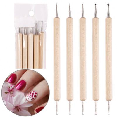 China HOT Professional Two-Way Multi-size Multi-size Nail Art Dotting Tools 5Pcs Wooden Nail Art Dotting Pen Brushes for sale